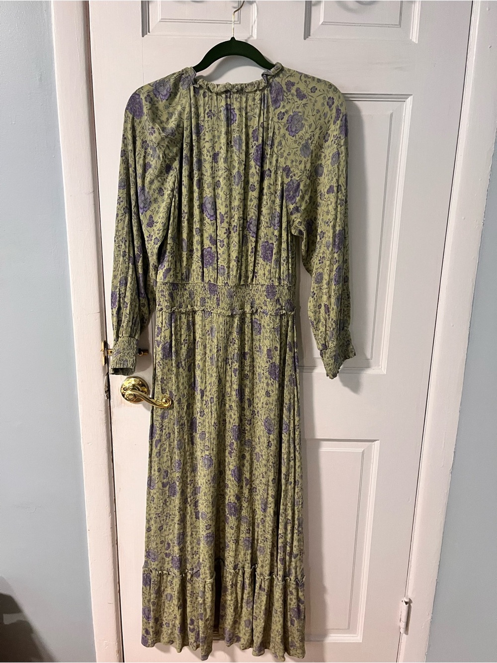easel Green Floral Long Sleeve Maxi Dress with Purple Accents - Picture 7 of 7